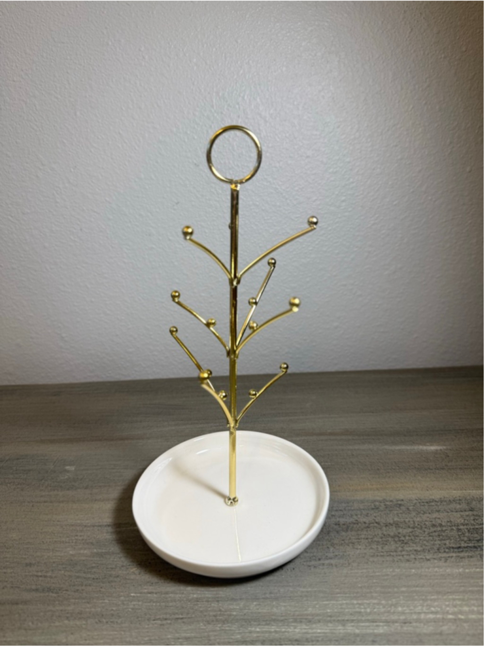 gold-colored jewelry tree stand ornament display trinket tray - Picture 3 of 7